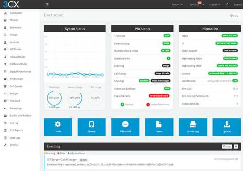 3CX VoIP cloud dashboard